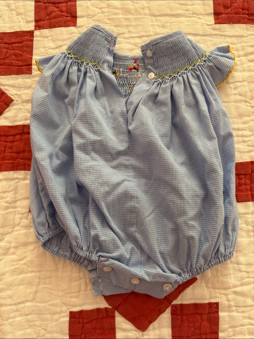 Blue Smocked Chick Baby One-Piece Bodysuit - Picture 3 of 3